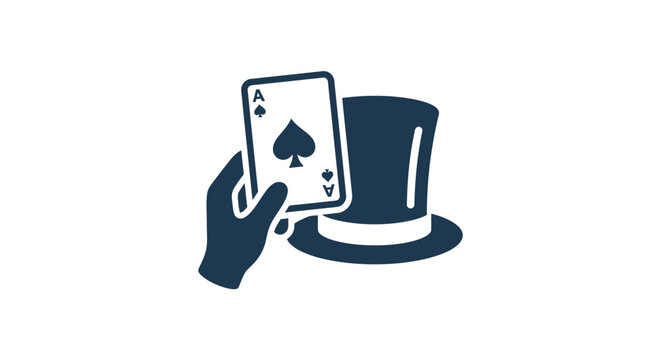 A hand holding an ace of spades card next to a magician top hat.