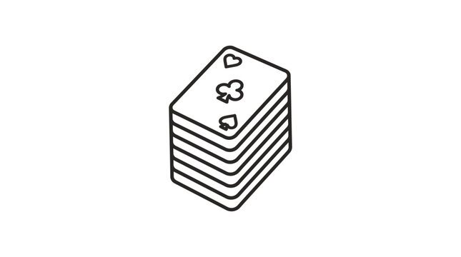 A simple black and white line art illustration of a stack of playing cards.