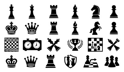 Premium Chess Silhouette Vector Set Chess Figures Chessboard Icons and Strategy Logo Collection Isolated on White Background © Goutom