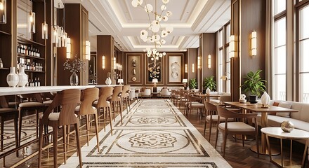 Obraz premium Luxury restaurant interior with elegant decor.