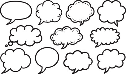 Obraz premium Hand drawn cloud speech bubble outline set