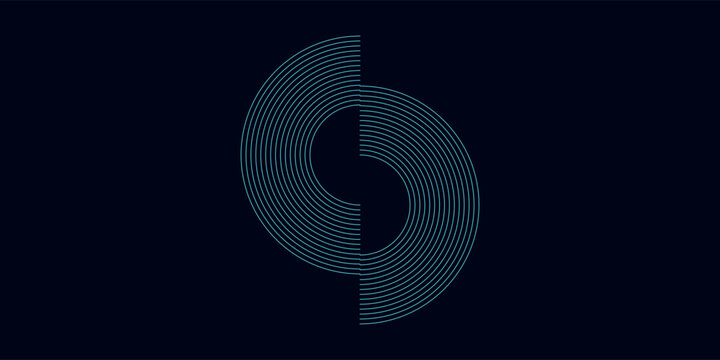 Dark blue abstract background with glowing geometric lines. Modern shiny blue diagonal rounded lines good