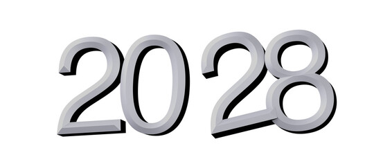2028 in a metallic style against a clean white background. Perfect for new year greetings © vegefox.com