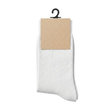 White Socks on Hanger with Kraft Paper Tag Mockup