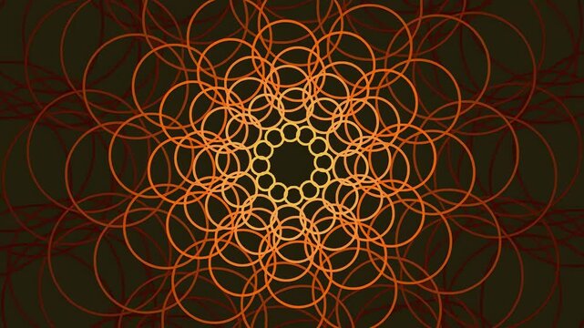 Abstract background featuring an intricate pattern of overlapping glowing orange circles on a dark background.