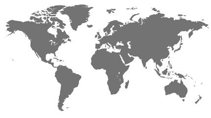 Naklejka premium A minimalist grey silhouette of the world map on a plain white background.