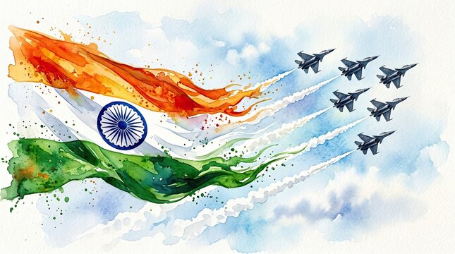 India independence day celebrations with indian air force jets and flag