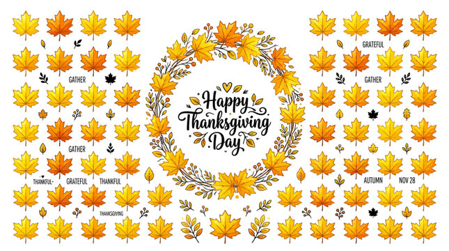 Happy Thanksgiving Day colorful leaves wreath