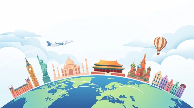 World Travel Landmarks Concept Banner Illustration