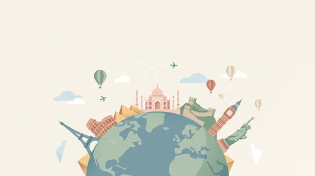 Around The World Landmark Sightseeing Banner Template