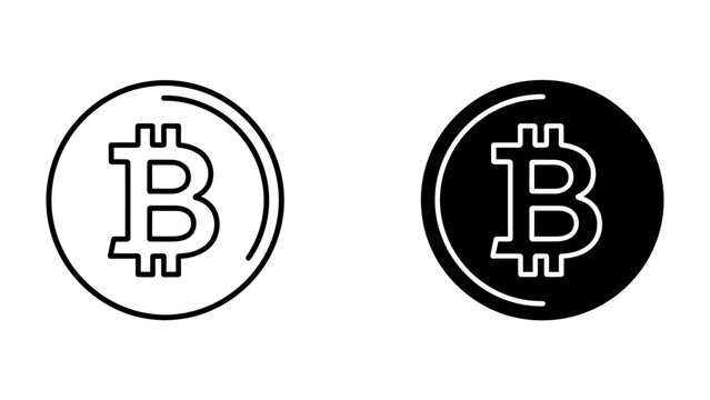 Bitcoin Symbols: A clean, minimalist representation of the Bitcoin cryptocurrency symbol in both outline and solid black versions, signifying digital currency and blockchain technology.