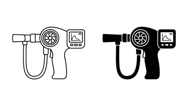 Spirometer Device Icons: A duo of digital spirometer devices, presented in both outline and solid black silhouette, showcase the technology used for measuring lung capacity and airflow.