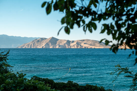 Scenic view of the Adriatic Sea and distant mountains from Ba&scaron;ka, Krk island