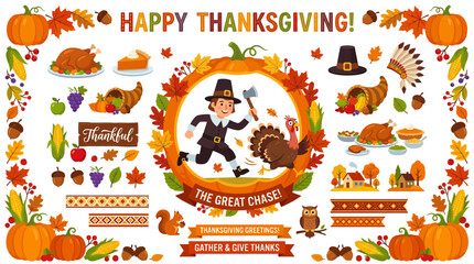 Fototapeta premium Happy Thanksgiving Clipart - Autumn Harvest Celebration Elements