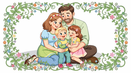 Fototapeta premium happy family, cartoon style