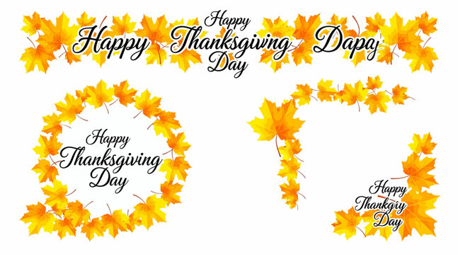 Happy Thanksgiving Day - Autumn Leaf Borders and Wreath Design