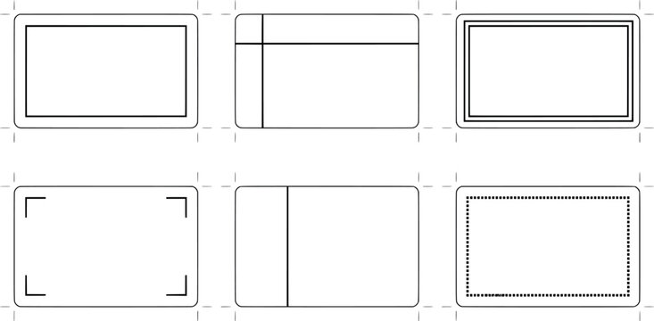 Set of simple minimalist frames and borders, clean geometric shapes for labels, cards, and document templates, vector line art transparent background
