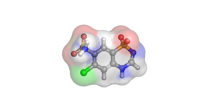 Chlorothiazide, thiazide diuretic for hypertension and edema management, 3D molecule 4K