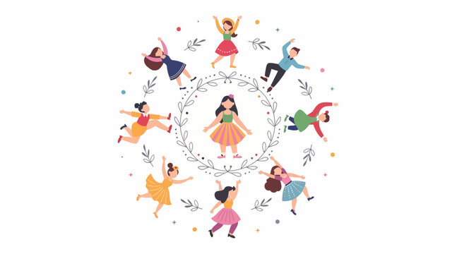 happy people dancing in circle