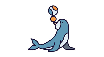 Playful seal balancing colorful balls on nose. © Dariostd