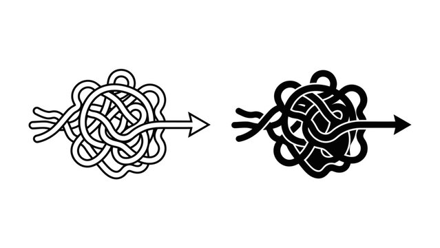 Chaos to Clarity: An illustration depicting a tangled mess of lines transitioning into a straight arrow, symbolizing the process of simplifying complexity and finding solutions.