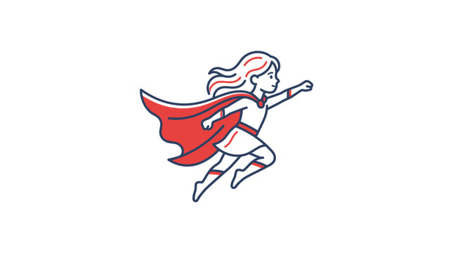 A stylized illustration of a young girl dressed as a superhero flying through the air.