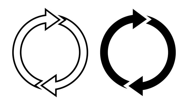 Circular Arrows Symbol: A clear and simple graphic representation of two circular arrow symbols, one outlined in black and white and the other solid black, indicating a process or loop.