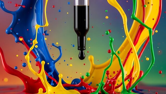 Vibrant paint splash from dropper colorful liquid explosion abstract art.