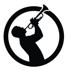 "Trumpet Player Silhouette Icon in Circular Frame Representing Jazz and Musical Expression" © Grok