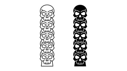 Skull Totem Column: A striking vertical totem composed of stacked skull motifs, presented in both outlined and solid black silhouette formats, representing a dark or artistic theme. © Abdul