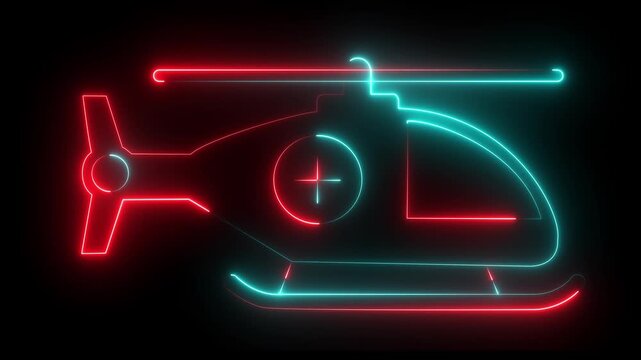 Modern Glowing Neon Air Ambulance Helicopter Icon for Emergency Medical Rescue, Patient Transport and Healthcare Aviation on bank Background