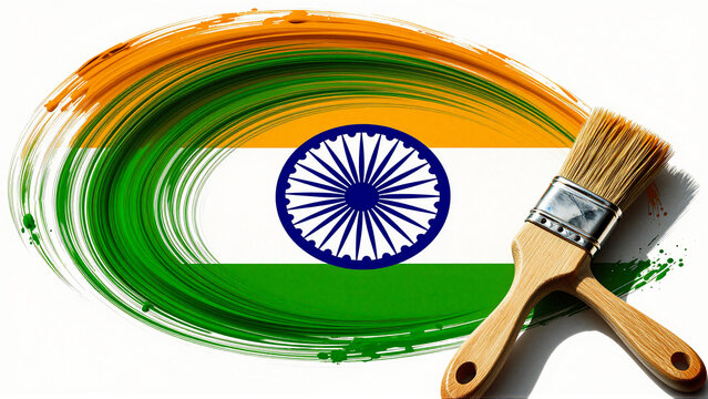Artistic Indian flag paint stroke with brush