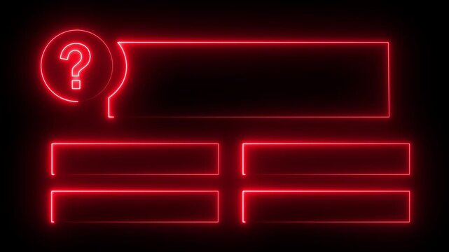 Quiz Neon Line Animation with option selection on black background ,Quiz template challenge with option selection, Neon Line Animation on empty background. fill in the correct answer