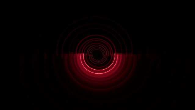 Abstract red neon spiral rings on a black background