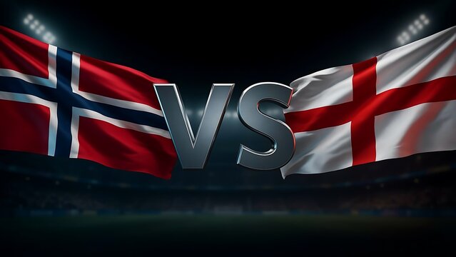 Norway And Denmark Flags With Versus Text Over A Stadium Background Competitive Sports Illustration flag national scandinavian competition rivalry