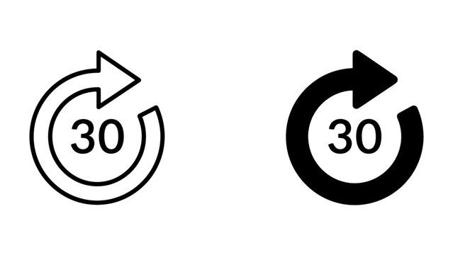 30 Second Refresh: Two circular arrow icons, one outlined and one solid black, display the number 30 within, signifying a time-based action or countdown.