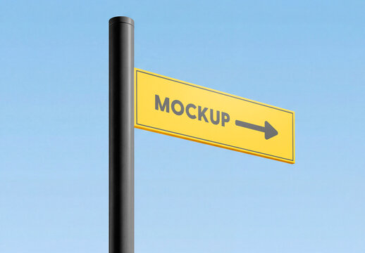Minimal Blank Signpost Mockup Against Blue Sky