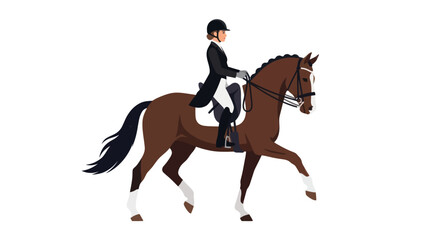 Dressage rider performing on brown horse with black mane © Maria