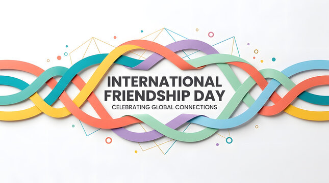 International friendship day woven colorful lines forming a continuous decorative abstract pattern