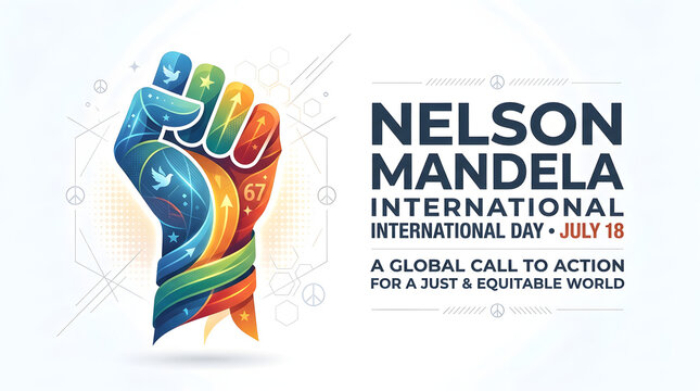 Nelson mandela international day colorful artistic raised fist poster for social equality and justice