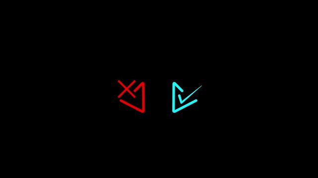 Red neon arrows pointing left and right on black background motion animation loop