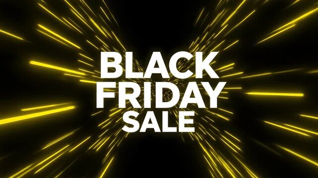 Black Friday Sale text with dynamic yellow light rays on black