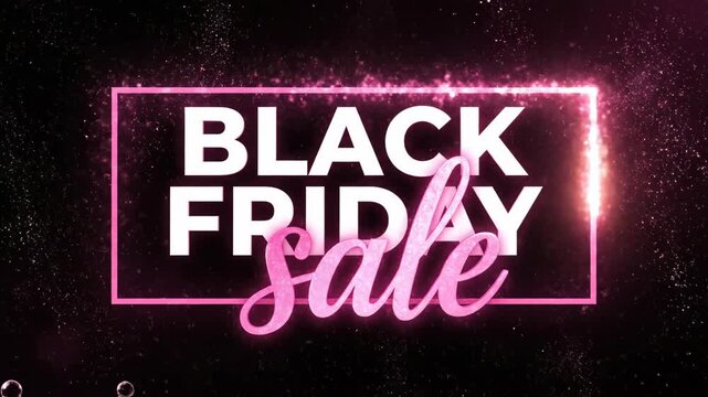 Black Friday Sale text with pink glowing frame on dark background