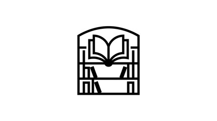 Fototapeta premium Open Book Icon With Bookshelf.