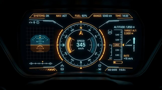 Futuristic dashboard with glowing neon lights.