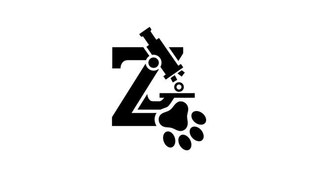 Black logo with microscope and paw.