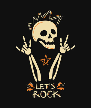Punk Rock Skeleton Hand-Drawn Vector