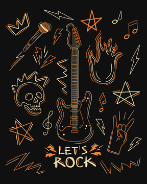 Rock Music Elements Line Art Poster