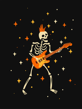 Punk Rock Skeleton Guitarist Isolated Vector