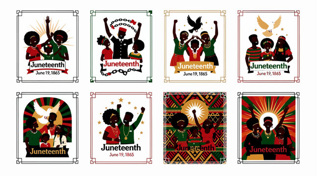 Juneteenth celebration icons, freedom and joy